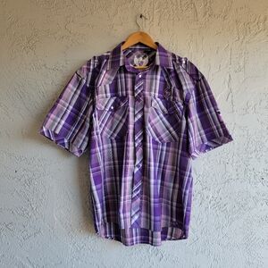 Squared Fabric Shirt Men Work Short Sleeves Size XL